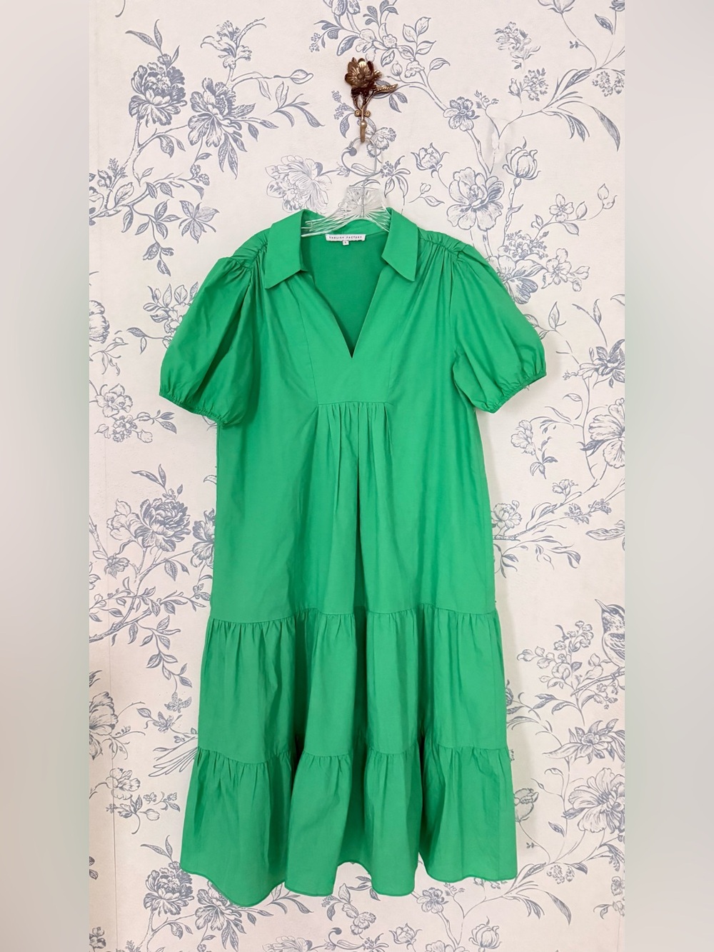 English Factory Bright Green Tiered Puff-Sleeve Maxi Dress